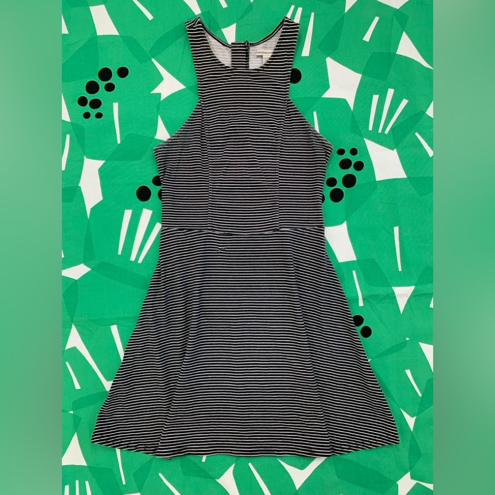 AE Fit and Flare Skater Sleeveless Tank Striped Black and White Mini Dress